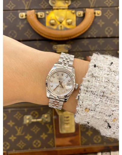 (UNUSED) 2013 ROLEX LADY DATEJUST DIAMOND JUBILEE REF 179174 SILVER DIAL 26MM AUTOMATIC WATCH -FULL SET-