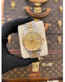 ROLEX DATEJUST 36 HALF 18K 750 YELLOW GOLD JUBILEE REF 16013 GOLD CHAMPAGNE LINEN DIAL 36MM AUTOMATIC WATCH