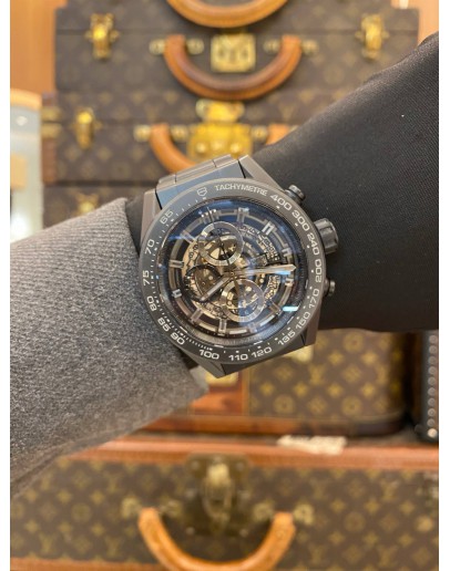 2019 TAG HEUER CARRERA CALIBRE HEUER 01 CHRONOGRAPH BLACK CERAMIC REF CAR2A91 SKELETON DIAL 45MM AUTOMATIC WATCH -FULL SET-