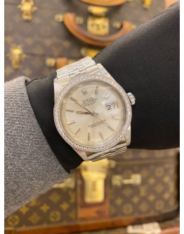 ROLEX DATEJUST 36 DIAMOND BEZEL JUBILEE REF 1601 SILVER TRITIUM DIAL 36MM AUTOMATIC WATCH