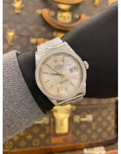 ROLEX DATEJUST 36 DIAMOND BEZEL JUBILEE REF 1601 SILVER TRITIUM DIAL 36MM AUTOMATIC WATCH