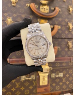 ROLEX DATEJUST 36 DIAMOND BEZEL JUBILEE REF 1601 SILVER TRITIUM DIAL 36MM AUTOMATIC WATCH