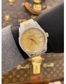 ROLEX DATEJUST 36 HALF 18K 750 YELLOW GOLD DIAMOND BEZEL JUBILEE REF 16013 GOLD CHAMPAGNE LINEN DIAL 36MM AUTOMATIC WATCH
