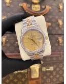 ROLEX DATEJUST 36 HALF 18K 750 YELLOW GOLD DIAMOND BEZEL JUBILEE REF 16013 GOLD CHAMPAGNE LINEN DIAL 36MM AUTOMATIC WATCH