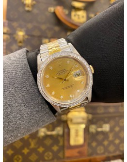 ROLEX DATEJUST 36 HALF 18K 750 YELLOW GOLD DIAMOND JUBILEE REF 16233 GOLD CHAMPAGNE DIAMOND DIAL 36MM AUTOMATIC WATCH