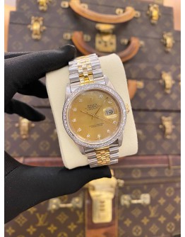 ROLEX DATEJUST 36 HALF 18K 750 YELLOW GOLD DIAMOND JUBILEE REF 16233 GOLD CHAMPAGNE DIAMOND DIAL 36MM AUTOMATIC WATCH