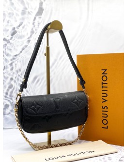 (LIKE NEW) LOUIS VUITTON IVY WALLET ON CHAIN IN BLACK MONOGRAM EMPREINTE LEATHER -FULL SET-