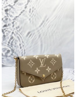 (UNUSED) MICROCHIP LOUIS VUITTON POCHETTE FELICIE IN TOURTERELLE GRAY WITH CREME MONOGRAM EMPREINTE LEATHER -FULL SET-