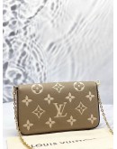 (UNUSED) MICROCHIP LOUIS VUITTON POCHETTE FELICIE IN TOURTERELLE GRAY WITH CREME MONOGRAM EMPREINTE LEATHER -FULL SET-