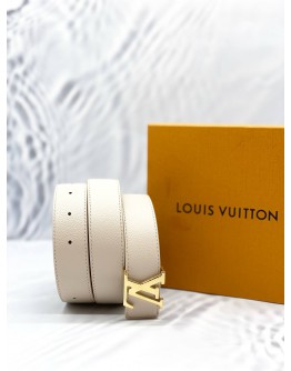 LOUIS VUITTON PRETTY LV 30MM REVERSIBLE BELT SIZE 80/32 IN IVORY GRAINED CALFSKIN LEATHER WITH BROWN MONOGRAM CANVAS