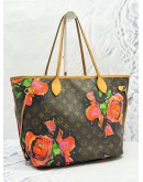 LOUIS VUITTON X STEPHEN SPROUSE LIMITED EDITION NEVERFULL MM TOTE SHOULDER BAG IN BROWN MONOGRAM CANVAS WITH ROSE PRINT