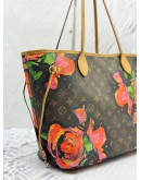 LOUIS VUITTON X STEPHEN SPROUSE LIMITED EDITION NEVERFULL MM TOTE SHOULDER BAG IN BROWN MONOGRAM CANVAS WITH ROSE PRINT