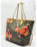 LOUIS VUITTON X STEPHEN SPROUSE LIMITED EDITION NEVERFULL MM TOTE SHOULDER BAG IN BROWN MONOGRAM CANVAS WITH ROSE PRINT
