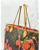 LOUIS VUITTON X STEPHEN SPROUSE LIMITED EDITION NEVERFULL MM TOTE SHOULDER BAG IN BROWN MONOGRAM CANVAS WITH ROSE PRINT