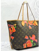 LOUIS VUITTON X STEPHEN SPROUSE LIMITED EDITION NEVERFULL MM TOTE SHOULDER BAG IN BROWN MONOGRAM CANVAS WITH ROSE PRINT