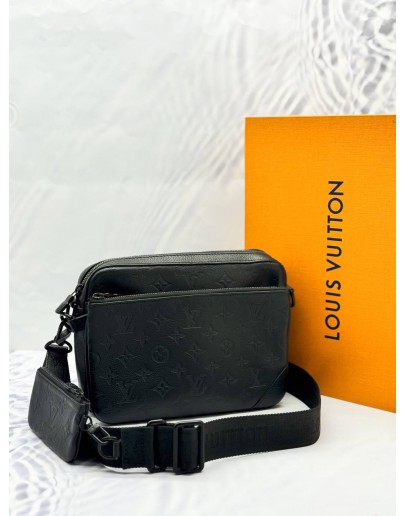 (LIKE NEW) MICROCHIP LOUIS VUITTON TRIO MESSENGER BAG IN BLACK MONOGRAM SHADOW CALFSKIN LEATHER -FULL SET-