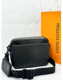 (LIKE NEW) MICROCHIP LOUIS VUITTON TRIO MESSENGER BAG IN BLACK MONOGRAM SHADOW CALFSKIN LEATHER -FULL SET-