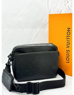 (LIKE NEW) MICROCHIP LOUIS VUITTON TRIO MESSENGER BAG IN BLACK MONOGRAM SHADOW CALFSKIN LEATHER -FULL SET-