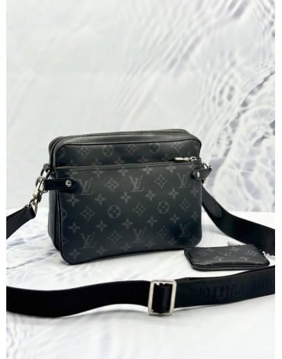 (LIKE NEW) LOUIS VUITTON TRIO MESSENGER BAG IN BLACK MONOGRAM ECLIPSE CANVAS WITH CALFSKIN LEATHER