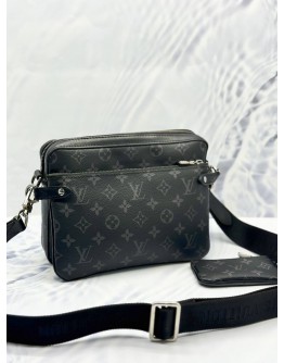 (LIKE NEW) LOUIS VUITTON TRIO MESSENGER BAG IN BLACK MONOGRAM ECLIPSE CANVAS WITH CALFSKIN LEATHER