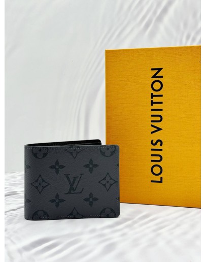 (UNUSED) LOUIS VUITTON SLENDER WALLET IN GREY MONOGRAM ECLIPSE CANVAS WITH BLACK GRAINED CALFSKIN LEATHER