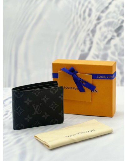 (LIKE NEW) MICROCHIP LOUIS VUITTON MULTIPLE WALLET IN BLACK MONOGRAM ECLIPSE CANVAS WITH COWHIDE LEATHER -FULL SET- 