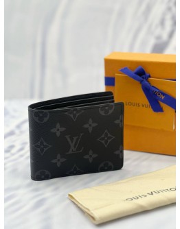 (LIKE NEW) MICROCHIP LOUIS VUITTON MULTIPLE WALLET IN BLACK MONOGRAM ECLIPSE CANVAS WITH COWHIDE LEATHER -FULL SET- 