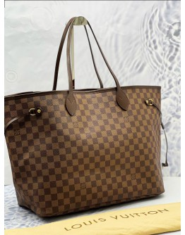 LOUIS VUITTON NEVERFULL GM SHOULDER BAG IN BROWN DAMIER EBENE CANVAS WITH CALFSKIN LEATHER