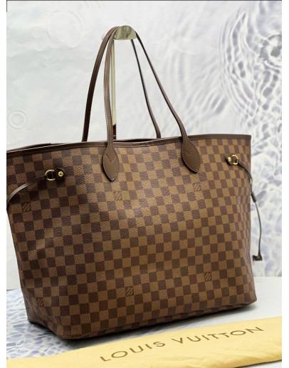 LOUIS VUITTON NEVERFULL GM SHOULDER BAG IN BROWN DAMIER EBENE CANVAS WITH CALFSKIN LEATHER