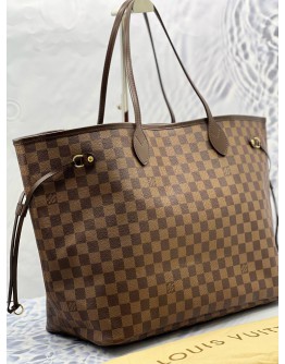 LOUIS VUITTON NEVERFULL GM SHOULDER BAG IN BROWN DAMIER EBENE CANVAS WITH CALFSKIN LEATHER