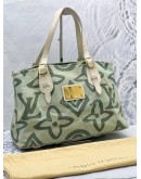 (LIKE NEW) LOUIS VUITTON CRUISE LINE TAHITIENNE PM SHOULDER BAG IN GREEN CANVAS WITH WHITE CALFSKIN LEATHER
