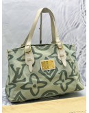 (LIKE NEW) LOUIS VUITTON CRUISE LINE TAHITIENNE PM SHOULDER BAG IN GREEN CANVAS WITH WHITE CALFSKIN LEATHER