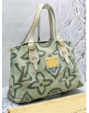 (LIKE NEW) LOUIS VUITTON CRUISE LINE TAHITIENNE PM SHOULDER BAG IN GREEN CANVAS WITH WHITE CALFSKIN LEATHER