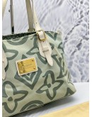 (LIKE NEW) LOUIS VUITTON CRUISE LINE TAHITIENNE PM SHOULDER BAG IN GREEN CANVAS WITH WHITE CALFSKIN LEATHER