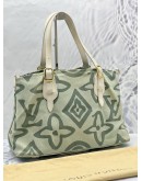 (LIKE NEW) LOUIS VUITTON CRUISE LINE TAHITIENNE PM SHOULDER BAG IN GREEN CANVAS WITH WHITE CALFSKIN LEATHER