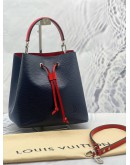 (LIKE NEW) LOUIS VUITTON NEONOE MM SHOULDER BAG IN BLUE EPI LEATHER WITH RED CALFSKIN LEATHER