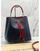 (LIKE NEW) LOUIS VUITTON NEONOE MM SHOULDER BAG IN BLUE EPI LEATHER WITH RED CALFSKIN LEATHER