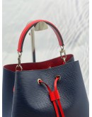 (LIKE NEW) LOUIS VUITTON NEONOE MM SHOULDER BAG IN BLUE EPI LEATHER WITH RED CALFSKIN LEATHER
