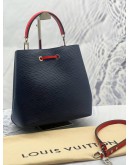 (LIKE NEW) LOUIS VUITTON NEONOE MM SHOULDER BAG IN BLUE EPI LEATHER WITH RED CALFSKIN LEATHER