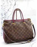 LOUIS VUITTON PALLAS TOP HANDLE AND SHOULDER BAG IN BROWN MONOGRAM CANVAS WITH BURGUNDY CALFSKIN LEATHER