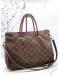 LOUIS VUITTON PALLAS TOP HANDLE AND SHOULDER BAG IN BROWN MONOGRAM CANVAS WITH BURGUNDY CALFSKIN LEATHER