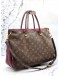 LOUIS VUITTON PALLAS TOP HANDLE AND SHOULDER BAG IN BROWN MONOGRAM CANVAS WITH BURGUNDY CALFSKIN LEATHER