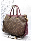 LOUIS VUITTON PALLAS TOP HANDLE AND SHOULDER BAG IN BROWN MONOGRAM CANVAS WITH BURGUNDY CALFSKIN LEATHER