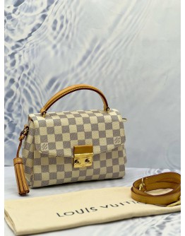 (LIKE NEW) LOUIS VUITTON CROISETTE TOP HANDLE AND CROSSBODY BAG IN WHITE DAMIER AZUR CANVAS