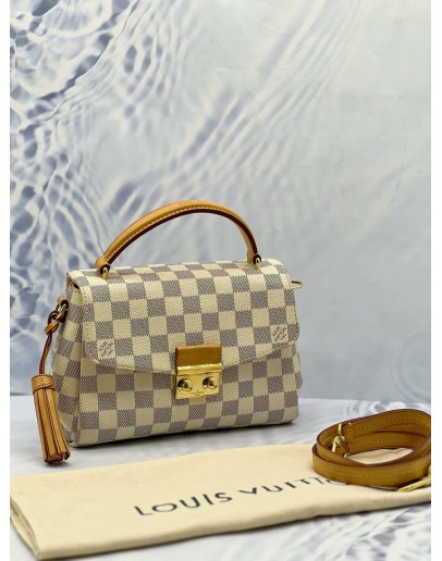 (LIKE NEW) LOUIS VUITTON CROISETTE TOP HANDLE AND CROSSBODY BAG IN WHITE DAMIER AZUR CANVAS
