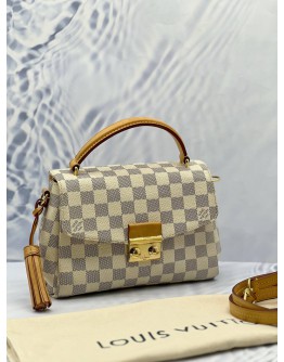 (LIKE NEW) LOUIS VUITTON CROISETTE TOP HANDLE AND CROSSBODY BAG IN WHITE DAMIER AZUR CANVAS