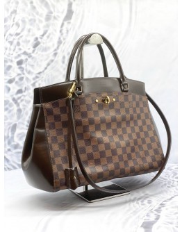 LOUIS VUITTON RIVOLI MM TOP HANDLE AND SHOULDER BAG IN BROWN DAMIER EBENE CANVAS WITH CALFSKIN LEATHER
