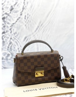 LOUIS VUITTON CROISETTE TOP HANDLE BAG IN BROWN DAMIER EBENE CANVAS WITH CALFSKIN LEATHER