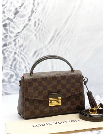 LOUIS VUITTON CROISETTE TOP HANDLE BAG IN BROWN DAMIER EBENE CANVAS WITH CALFSKIN LEATHER