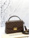 LOUIS VUITTON CROISETTE TOP HANDLE BAG IN BROWN DAMIER EBENE CANVAS WITH CALFSKIN LEATHER
